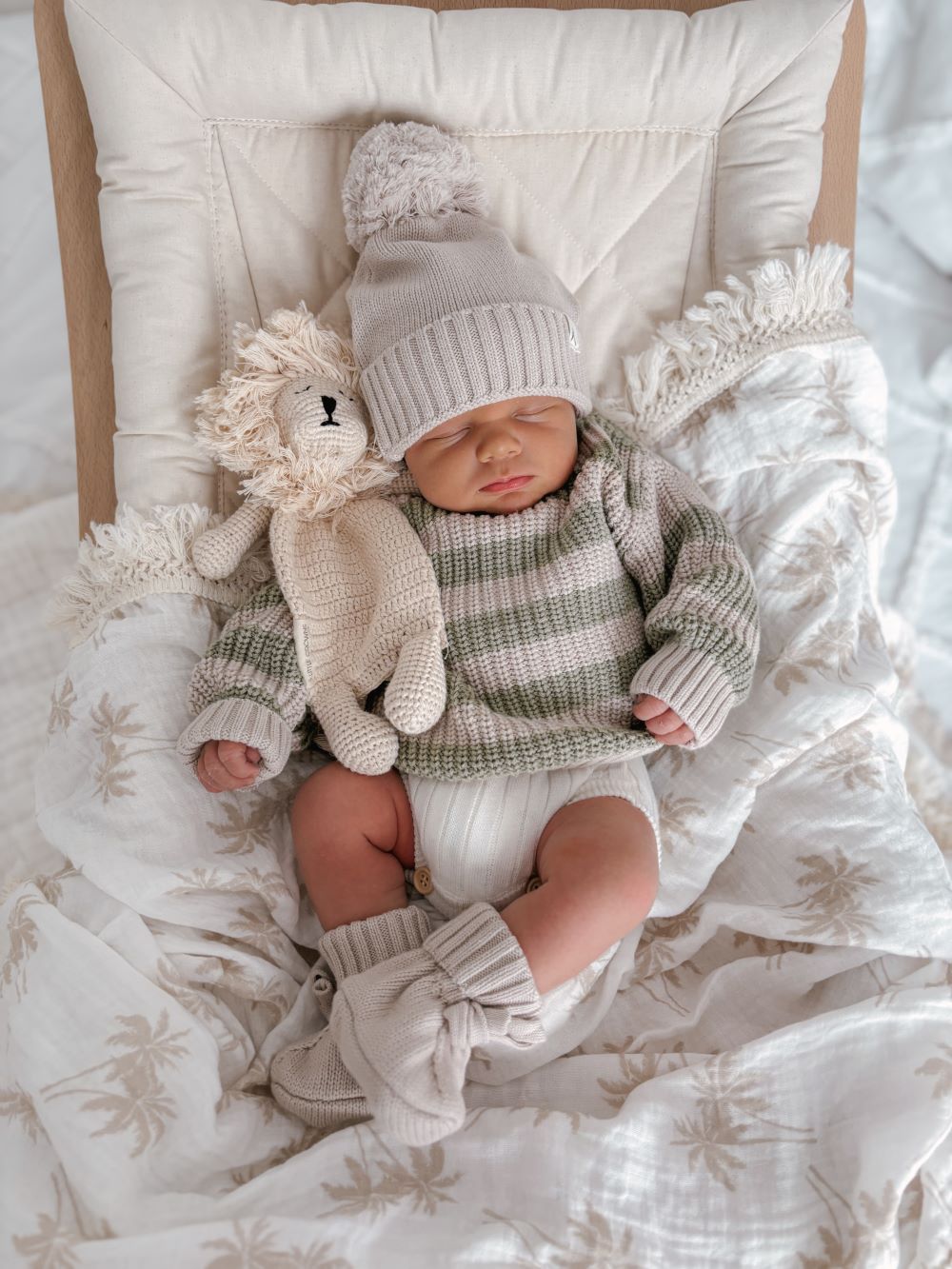 Chunky Knit Jumper - Muted Green &amp; Mushroom Stripes