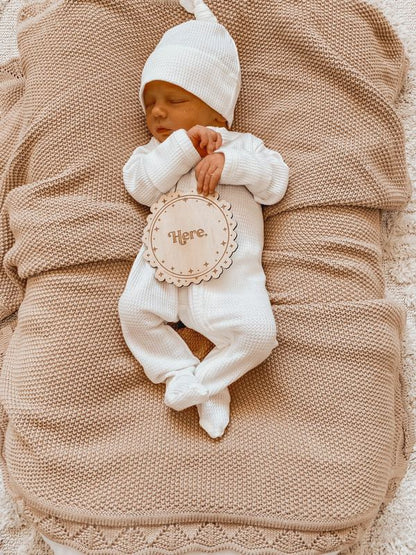 Footed Overalls and Beanie Set Powder White